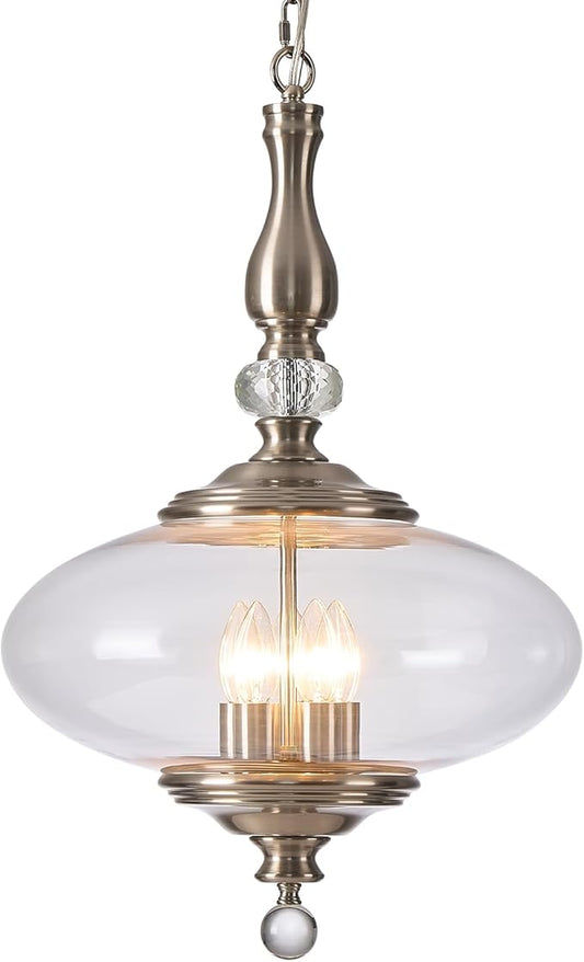 Modern Glass Large Pendant Light Brushed Nickel 5-Light Chandelier,H 27.5" x W 15.7" for Dining Room, Kitchen Island, Hallway
