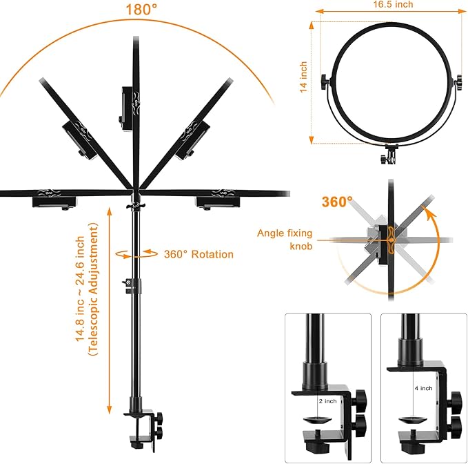 GVM Key Light, 14" LED Video Light with APP Control, Bi-Color Round Lighting, Ultra Thin 60W 3200-5600K Dimmable LED Soft Light with Table Stand for Gaming Studio YouTube Wedding Live Streaming