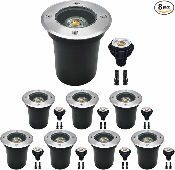 Low Voltage Landscape Lights LED Well Lights 6W,12-24V Landscape Lighting, Included Replacement 6W 2700K MR16 Bulb Dimmable Waterproof Landscape Lighting for Yard, Garden, Patio (White, 8pck)