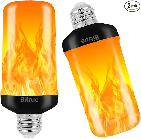 Bitrue LED Flame Effect Light Bulb, 4 Modes Flame Light Bulbs, E26 Base Fire Light Bulb with Gravity Sensor,Flickering Light Bulbs Hallowee Home Party(2 Pack)