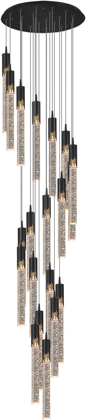 Flashing God Black 20 Lights High Ceiling Chandelier Modern Dimmable Light Fixtures Foyer Chandeliers Pendant Lighting Crystal Ceiling Chandelier Fixtures for Villa Staircase Hallway 11.5feet Long