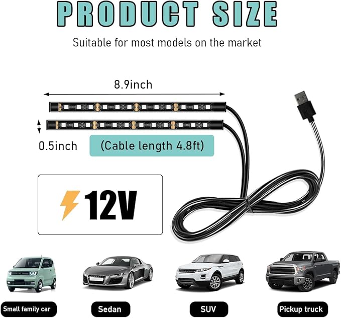 Car LED Strip Light, 24 LED Auto Interior Under Dash Atmosphere Lights with USB Port, Vehicle Decor Lamp Ambient Night Light Strip Lighting Kit, Universal Car Accessories (Red)