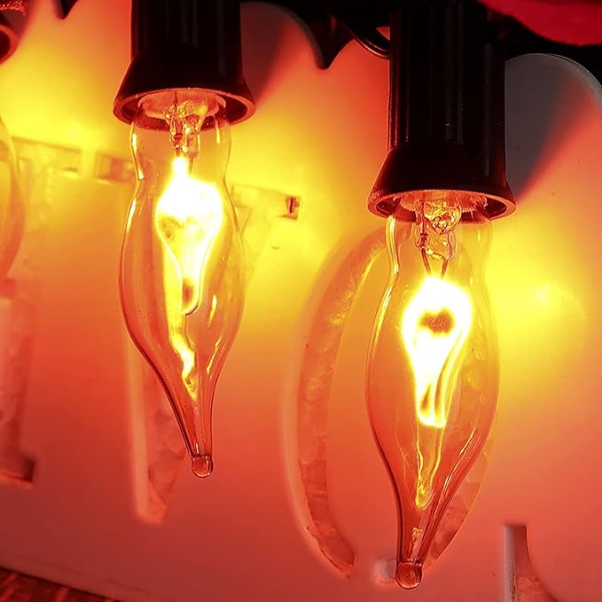 Halloween Flickering Light Bulbs 12 Pack, C18 Flickering Flame Light Bulbs E12 Candle Base for Halloween Candelabra Window Candle Lamp Halloween Replacement Bulbs