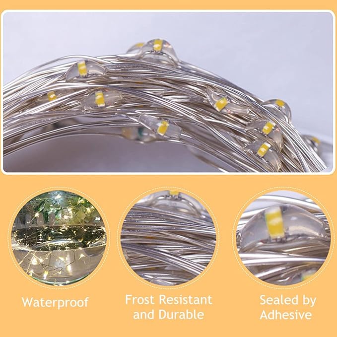 Twinkle Star Christmas Fairy Lights Battery Operated, 33ft 100 LED Waterproof Silver Wire String Light, Remote Control & 8 Modes Indoor Outdoor Xmas Tree Wedding Party Decorations, Multicolor, 1 Pack