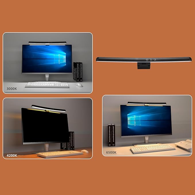 Bewinner Curved Monitor Light Bar 40cm, Asymmetrical Light Source No Glare Blue Light Blocking Stepless Dimming, 3 Color Temperatures Touch Control Type C Powered for 0.6-1.6in Curved Screens