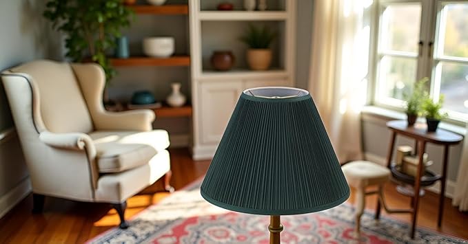 Aspen Creative 33168, Mushroom Pleated Traditional Dark Green Spider Lamp Shade, 6-1/2" Top x 15" Bottom x 11" Slant
