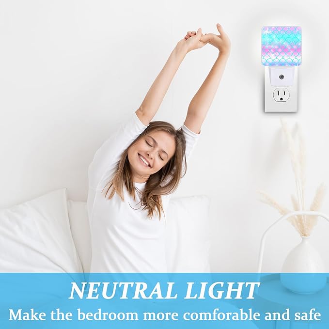 Pink Mermaid Fish Night Light, Plug-into Wall Colourful Scale Wave Nightlight Lamp with Dusk to Dawn Sensor, Led Lamp 0.5W Energy Efficient for Boys Girls Adults Home Decor
