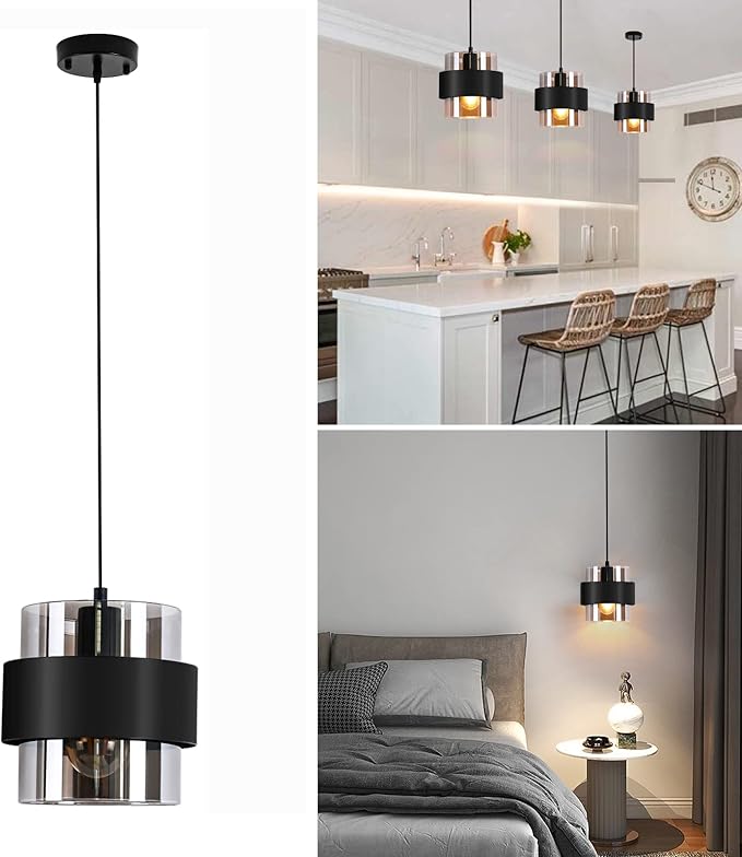 Pendant Lights Kitchen Island Lighting,7 Inch Adjustable Mini Glass Haning Lights for Entrance Aisle Decorative Lighting Fixture for Dining and Bar Table (Matte Black)