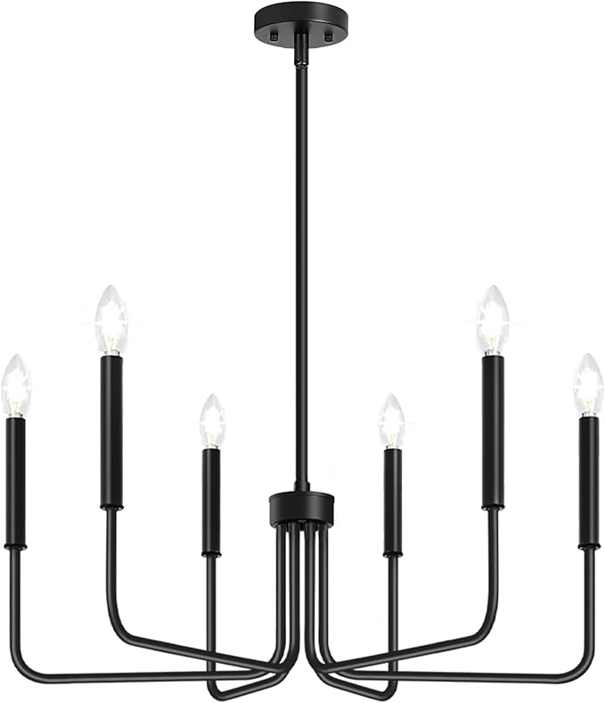 Black Chandelier, 6-Light Farmhouse Chandelier for Dining Room Lighting Fixtures Hanging, Dining Light Fixtures Industrial Modern Chandelier for Bedroom, Foyer, Hall, Kitchen, Living Room and Entryway