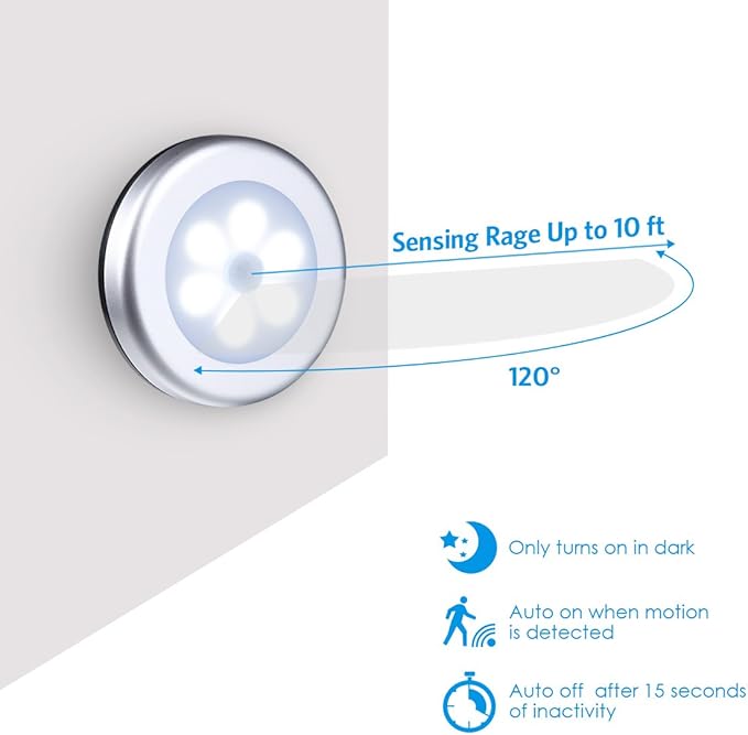 AMIR Upgraded 3.15” Motion Sensor Light, 3 Pack Battery-Powered LED Night Light, Closet Lights Stair Lights, Puck Lights, Safe Lights for Hallway, Bathroom, Bedroom, Kitchen (Silver - Warm White)