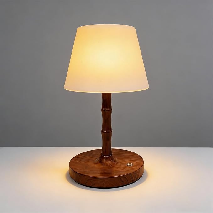 Wireless Waterproof Table lamp, Adjustable Light, 3 Types Suitable for Office, Bedroom, Bathroom Lights, Garden Camping Restaurant LED Night Light, Wood Grain Design (Brown)