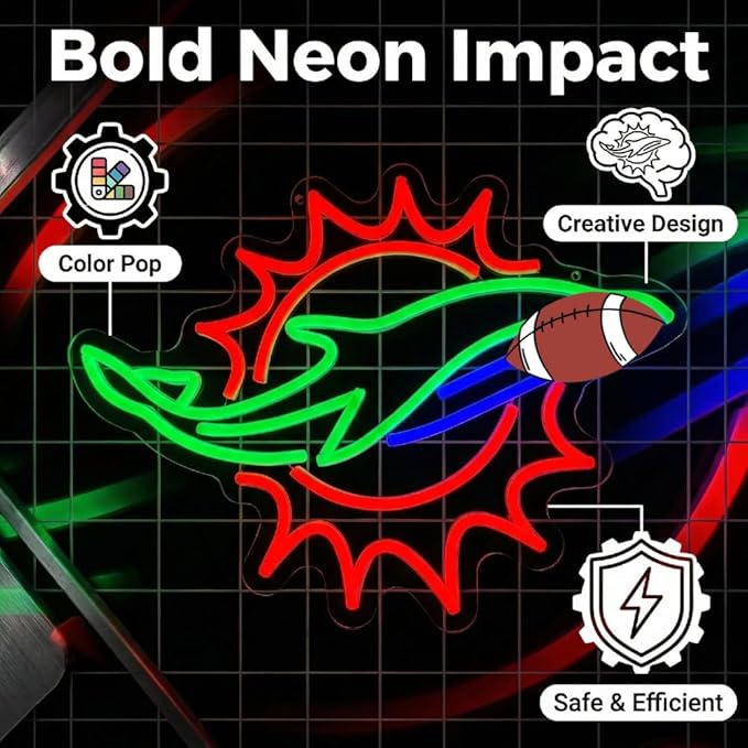 Football Neon Signs for Wall Decor, Football Team Dimmable Neon Sign Light, Led Neon Light for Man Cave Decorand Sport Fans, Birthday Gifts Bedroom Party Club Bar Dorm