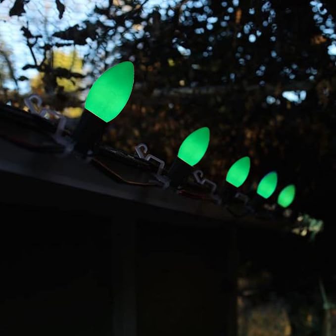 25 Pack C9 Ceramic Green Replacement Bulbs, St. Patrick's String Light Bulb Vintage Incandescent Light Bulbs for Christmas Wedding Patio St. Patrick's Day Decoration, E17/C9 Intermediate Base, 7 Watt