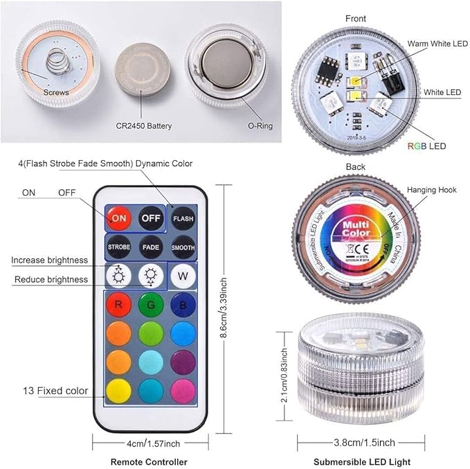 Xmas Christmas Decorations Lights with Remote - 10 PCS Submersible Led Puck Lights | Battery Powered Small Underwater Tea Candles | Multicolor Flameless Accent Lights for Pool Lantern Decoration