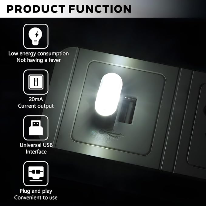 4PCS USB LED Car Interior Atmosphere Lamp, Portable Plug-in Mini Vehicle Night Light, Automotive Trunk Ambient Lighting Decoration Kit, Universal for SUV Sedan Truck (White)