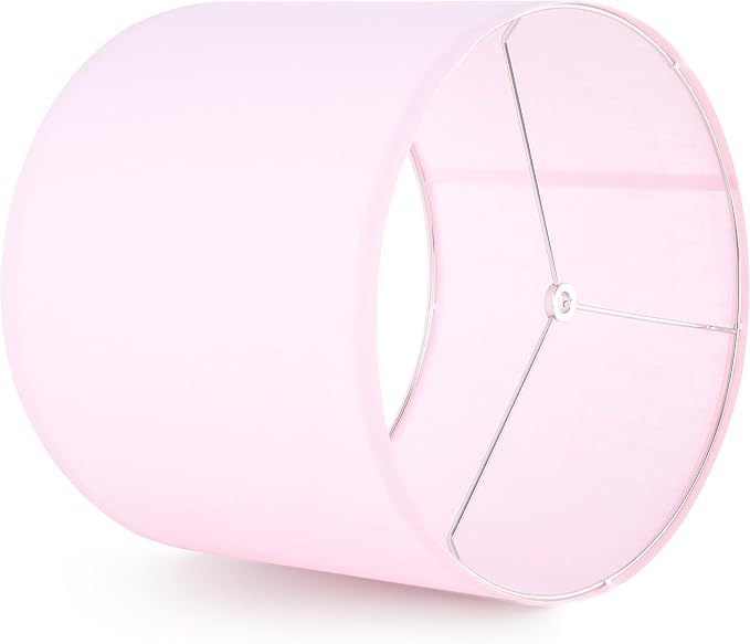 PIKOPIKO Pink Linen Set of 2 Medium Drum Lamp Shade, Easy Assembly Required 13" Top x 13" Bottom x 10" High Replacement Lamp Shades, Fabric Lampshades for Table Lamps Floor Lamps, Metal Spider Fitter