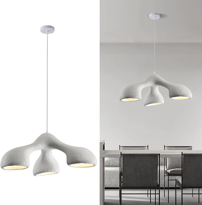 JAYMP 3-Lights Pendant Light Fixture for Dining Room Kitchen Island Restaurant Farmhouse E26 Base Mid Century Modern Hanging Lamp 1 Pack (Matte White,E Shape, 72cm/28.3in)