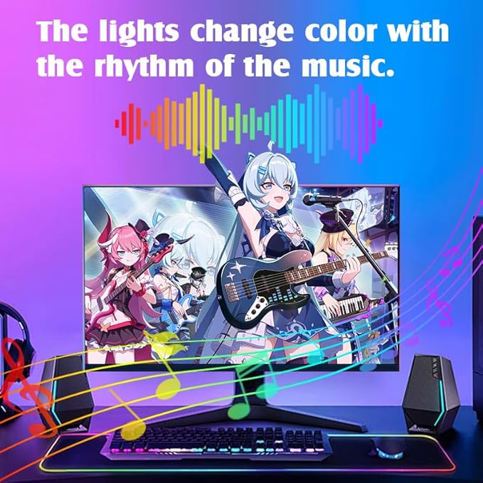 Monitor LED Backlights, LED Strip Light Sync with Screen Color/Music, Computer Light Bar Behind Screen, for PC/Mac, LEDs for Desk Gaming, USB Interface,Software Control (34 inch)