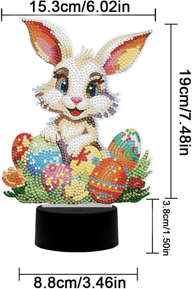 Easter Bunny Eggs Diamond Art Painting Night Light,Diamond Art Painting Kits Desktop Touch Lamp Ornaments for Tabletop Decor Diamond Art Accessories for Adult Beginner Bedrooms Living Room