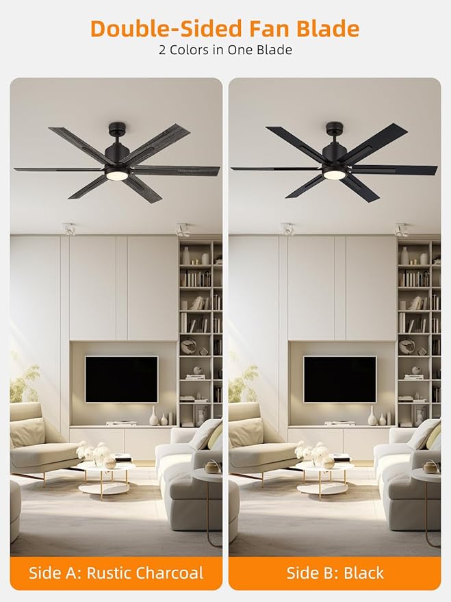 60 Inch Ceiling Fan with Light and Remote, Large Farmhouse Industrial Ceiling Fan for Living Room, Dining Room, Reversible DC Motor, 6 Speed, Black Bronze