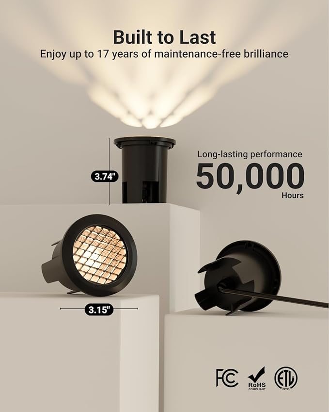 Sunco 12 Pack Low Voltage In-Ground LED Outdoor Lights, Landscape Well Lighting for Yard, Garden, Walkway, 3W, 200 LM, 3000K Warm White, IP67 Rated, 50000 Lifetime Hours ETL.