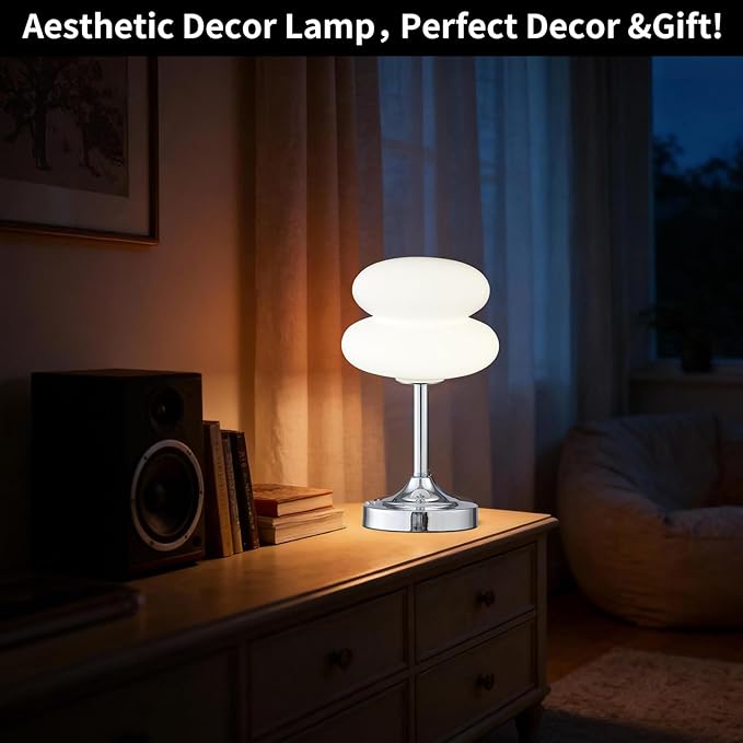 Cordless Mushroom Lamp Table Lamp for Bedroom, Battery Operate Mini Modern Mid Century Lamps,Unique Aesthetic Home Living Room Decor