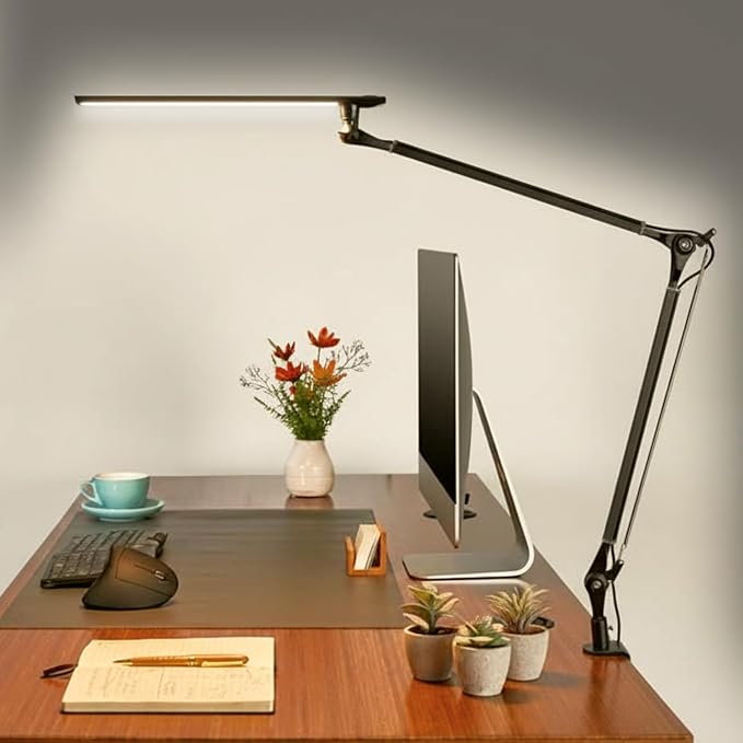 UPLIFTDESK E7 LED Desk Lamp with Clamp - Adjustable 3 Color Modes, Dimmable Black Architect Light for Standing Desk, Home Office, Dual Monitor Computer Work
