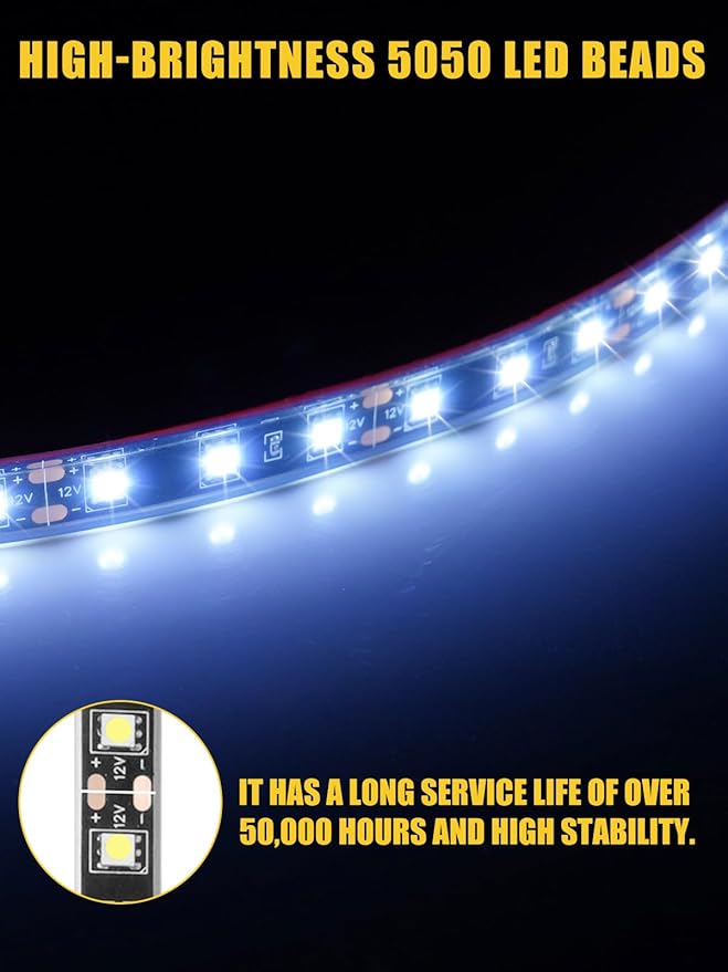 Led Light Strip Exterior Interior 24inch 5050 SMD Led Strip Light IP68 Waterproof Flexible Lights 12V for Car SUV Truck Marine Boat Golf Cart White Pack of 4