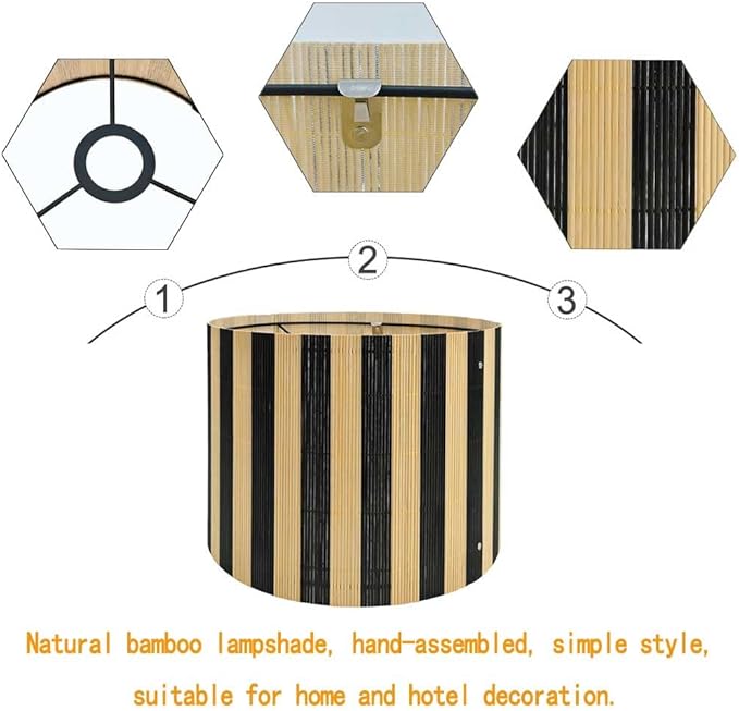 bamboo lamp shade modern decorative black stripe groovy unique Lamp Replacement Accessories E27 size 30x23cm
