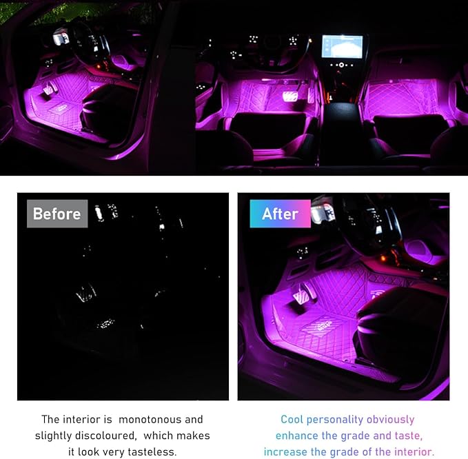 Car LED Strip Light, 24 LED RGB Auto Interior Atmosphere Lights, Cigarette Lighter Under Dash Ambient Night Light, Interior Decorative Lamp Lighting Kit Car Accessories (Pink Purple)