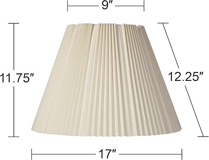 Set of 2 Hardback Empire Knife Pleated Lamp Shades Eggshell White Large 9" Top x 17" Bottom x 12.25" High Spider with Replacement Harp and Finial Fitting - Springcrest