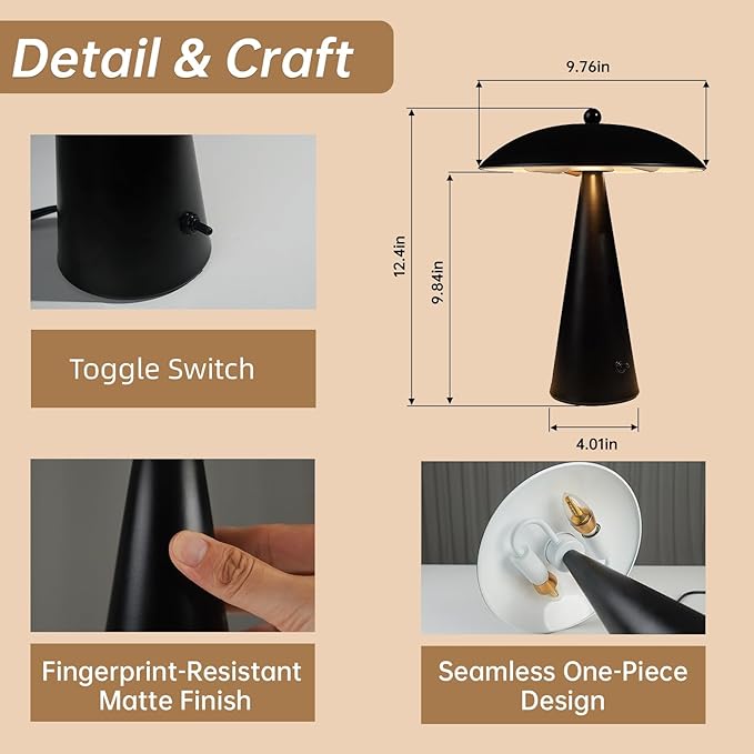 Mushroom Table Lamps Modern Table Lamp with 3 Color Temperatures 3000/4000/5000K,Dimmable Nightstand Lamp Desk Lamp for Living Room,Bedroom,Kid's Room,Office