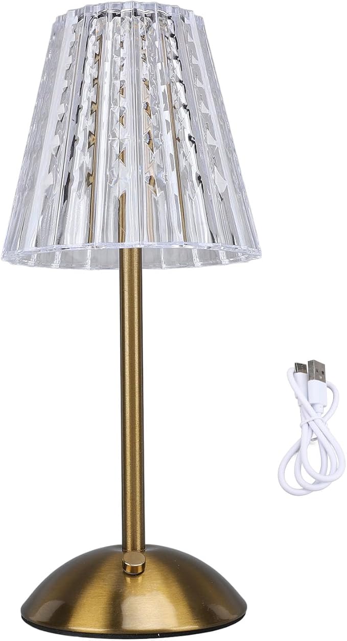 LED Cordless Crystal Table Lamp, Stepless Dimmable 3 Color Temperature Touch Control USB Rechargeable Nightstand Lamp for Home Bedside with High Brightness Light