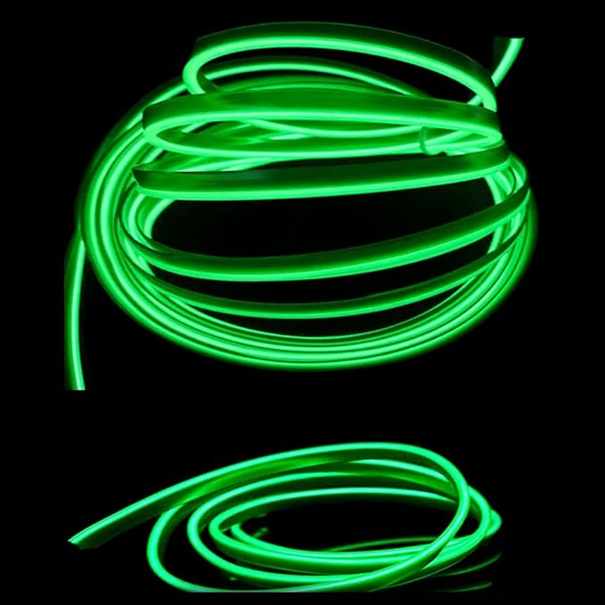 MaxLax Green EL Wire Car Interior LED Kit - 16.4ft Flexible neon-Style Wire with 12V Fused Power Supply. Features 6mm Reinforced Edge for Easy auto Installation