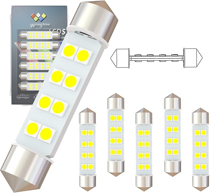 360 deg DC 24V 44mm 578 569 Festoon LED Bulb Extremely Super Bright 6000K White 214-2 Led Light Bulb for Truck Marine Boat Interior Reading Lights (Pack 6)