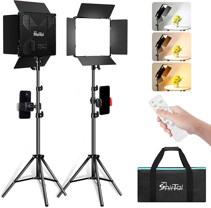 14" LED Studio Lights，60W Photography Lighting Kit，2800-6500K Dimmable Photo Video Light for YouTube,Video Recording,Game Streaming