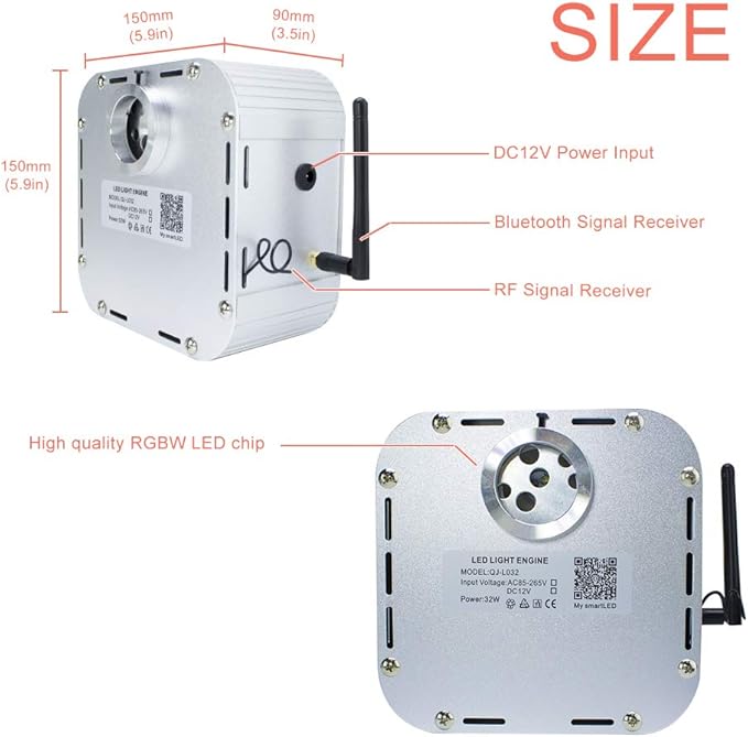 AZIMOM High Brightness 32W Twinkle Fiber Optic Light Source RGBW Light Box Engine Diver Bluetooth/RF Remote Control Music Sensor Mode for Car Home Star Ceiling Light Effect Decoration