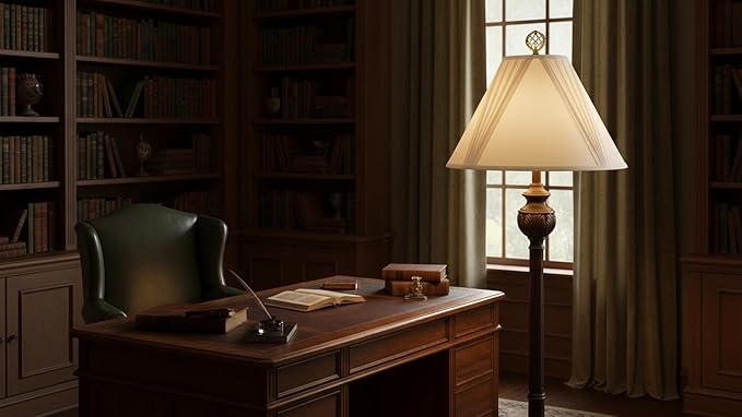 Aspen Creative 32100 French V-drape Pleated Spider Construction Lamp Shade, Ivory Cotton Fabric, 6"Top x 17"Bottom x 12"Slant