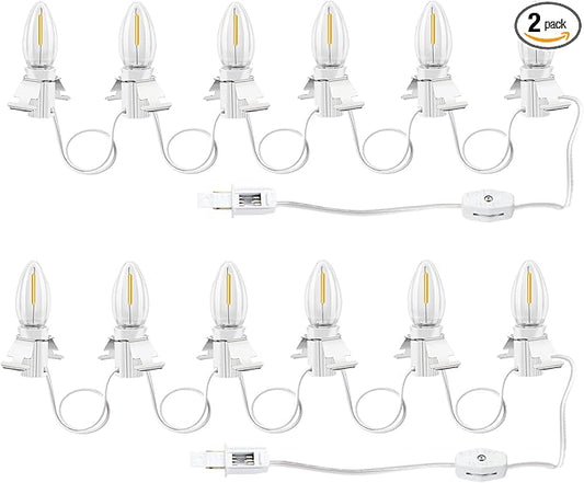 Christmas Village Lights-C7 Blow Molded Light Cord wth 6 LED Bulbs Length 12 Feet.Suitable for Christmas House, Halloween Pumpkin, Salt Lamps，Holiday Lighting Etc（2Pcs）