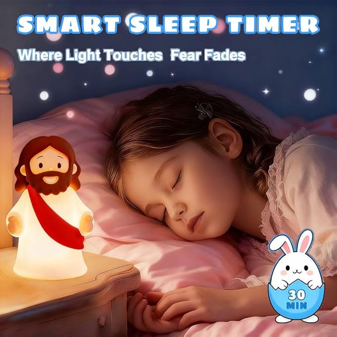 Jesus Night Light Rechargeable Bedside Night Light Dimmable Silicone LED Light Ideal for Religious Gatherings, Gifts for Sunday School, Baptism Presents, Easter Egg Decorations (red)