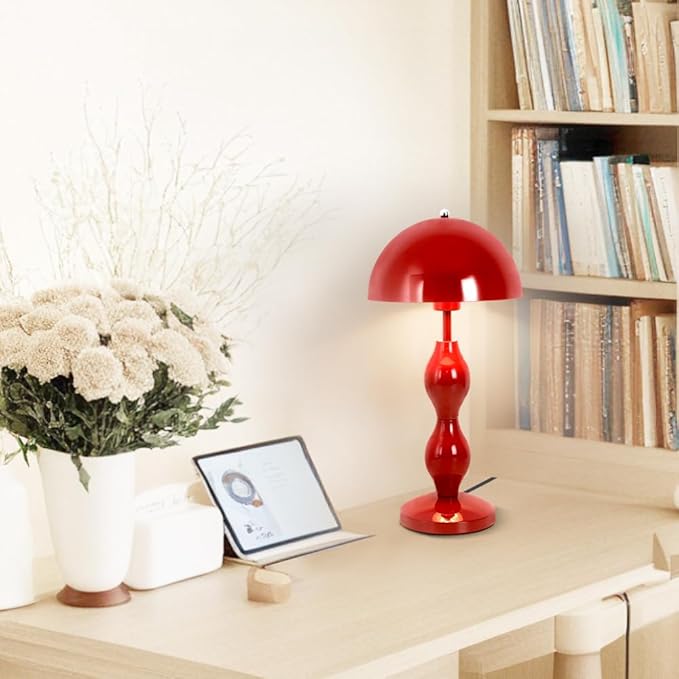 Mushroom Table Lamp,Unique Flowerpot Lamps for Bedroom,Red Cute LED Desk Lamp,Mid Century Modern Lamp for Nightstand,Retro Mushroom Table Lamps for Living Room Decor,Reading Room,Dorm,Study