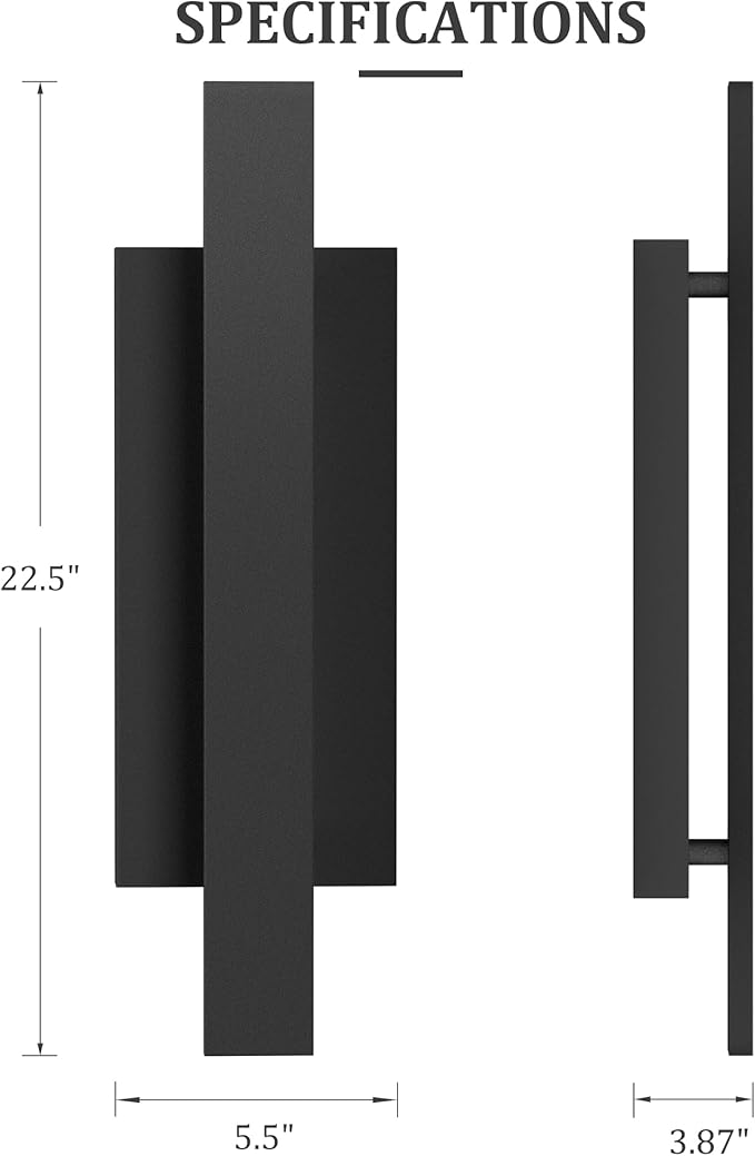 LamQee 23 inch Aluminum Long Outdoor Wall Lights, 3000K 1200LM 24W LED Modern Exterior Lighting Fixtures, IP65 Waterproof Matte Black Linear Outside Sconce Wall Mount for House Porch Patio Garage Door