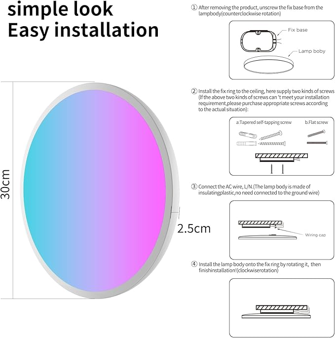 Smart LED Ceiling Lights RGBCW Color Changing Ceiling Light Compatible with Alexa Google Home Flush Mount Ceiling Lamp 24W Time Scheduler Dimmable for Living Room, Bedroom