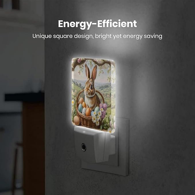 Easter Rabbit Night Light Plug-in,Dusk to Dawn Smart Sensor Led Nightlight for Bedroom Bathroom Kitchen Hallway Stairs Energy Efficient Decor Desk Lamp