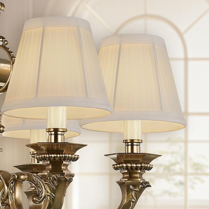 Chandelier Shades Set of 6,Mini Lamp Shade 3" Top x 5.5" Bottom x 4.7" Slant,Small Lamp Shades Clip On Bulb,Pleated Chandelier Lamp Shades,Fabric Lampshades That Attach to The Bulb, 6 Packs(White)
