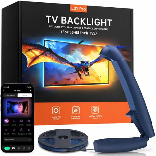 FFJ TV LED Backlight with Sensor, 14.7ft Cuttable RGB Lights That Change with TV for 55-65 Inch Screen and PC Monitor, Smart App Control, Game & Music Sync Color Changing Light - Dark Blue