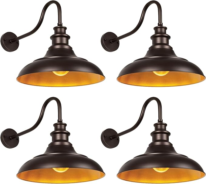 Exterior Farmhouse Gooseneck Barn Light, 16 Inch Vintage Outside Garage Light Fixtures, 4PCS Anti-Rust Waterproof Outdoor Light for Patio Frontdoor Entryway Doorway