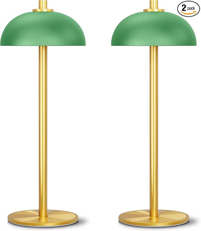 2 Pack Cordless Table Lamp, 5000mAh Portable Rechargeable Table Lamp, 3 Color Modes Stepless Dimming Table Light with Memory Function, for Dinner, Patio, Home, Restaurant.(Green)