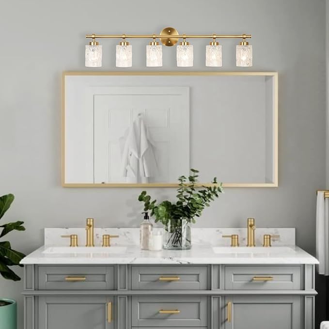 ALICE HOUSE Modern 6-Light Bathroom Vanity Light, 41” Brushed Brass Finish Wall Lighting Fixture Over Mirror for Bathroom, Powder Room, Makeup AL5095-W6