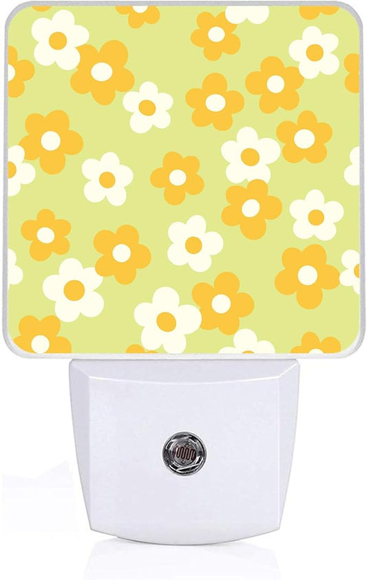 Vintage Groovy Flowers Night Light,Plug-in Night Lights with Dusk-to-Dawn Sensor for Bedroom,Bathroom and Living Room Sleep Friendly lamp 0.5w